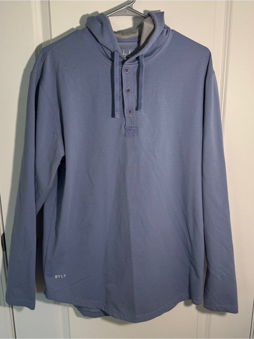 BYLT Basics Men's Hooded Henley in Dusty Blue